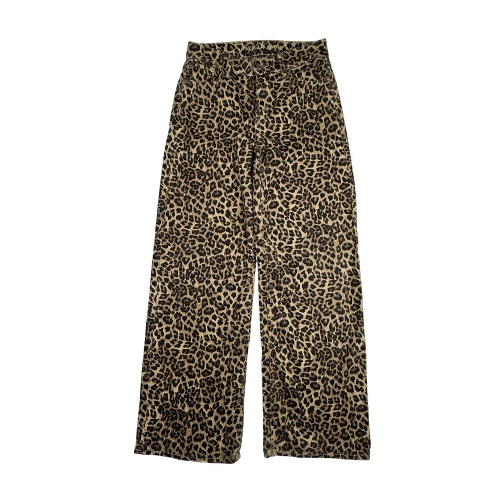 American Eagle Low Rise Baggy Wide Leg Leopard Print Jeans Women’s Size 00 - Picture 2 of 9